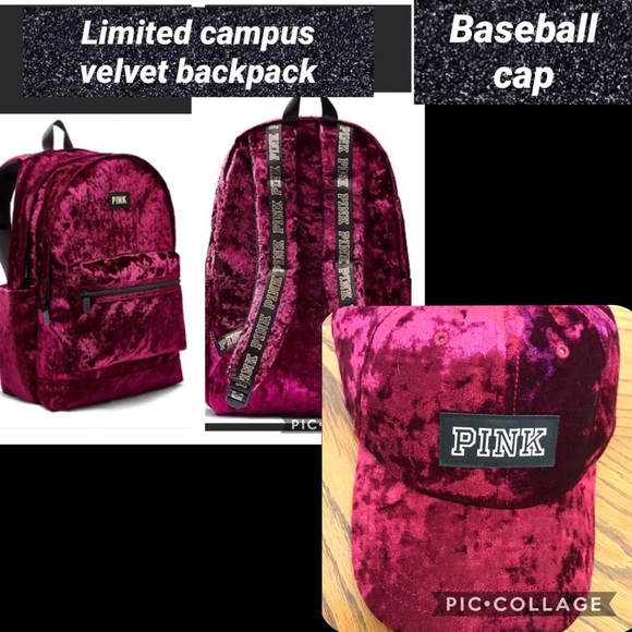 VS PINK VELVET CAMPUS BACKPACK BASEBALL CAP RUBY main image 11